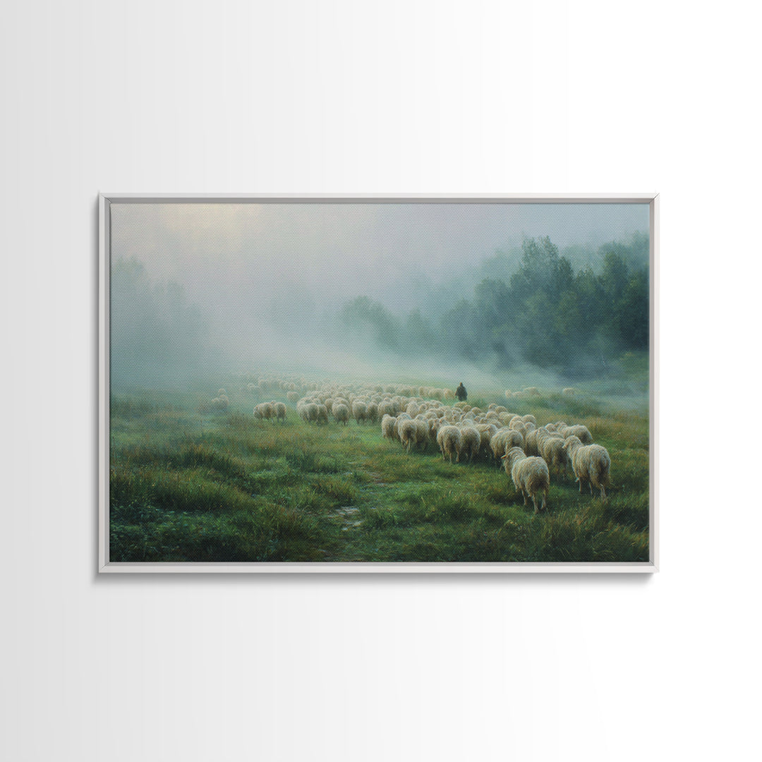 Gentle Pasture Light – Framed Canvas Print – Christian Art Canvas – Christian Decor – Jesus Painting – Christmas Wall Art – Modern Christia