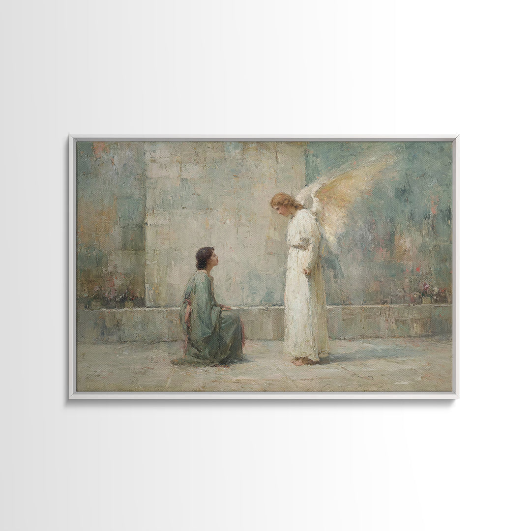 Heavenly Greeting – Framed Canvas Print – Christian Wall Art – Christian Art Canvas – Vintage Christian Art – Christian Painting – Christma