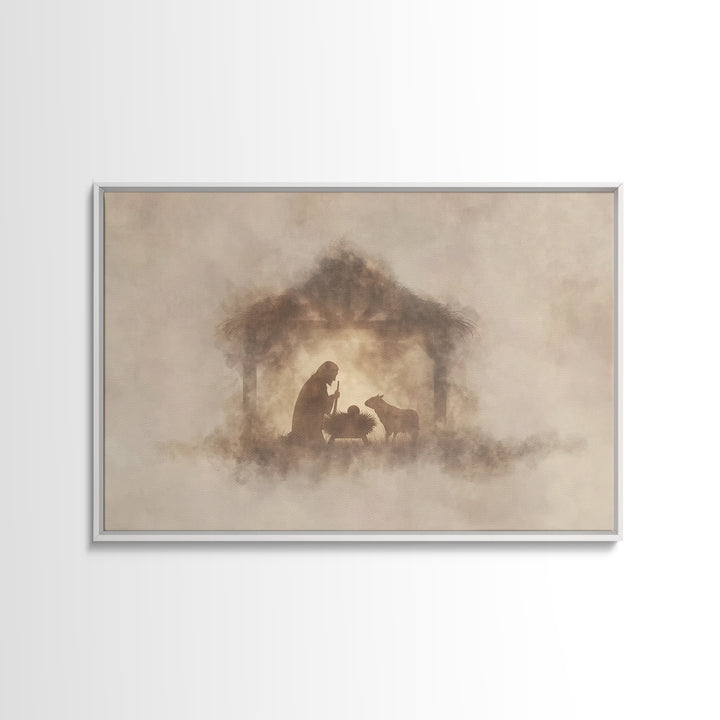 Cross In The Mist – Framed Canvas Print – Christian Art Work – Christian Wall Art – Minimalist Christian Art – Christian Art Canvas – Subtl