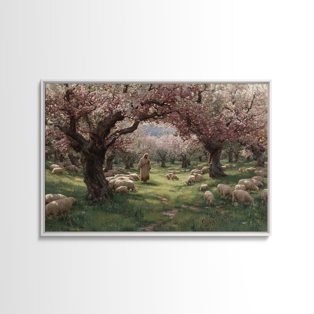 Shepherd’s Garden – Framed Canvas Print – Jesus Painting – Christian Wall Art – Christian Art Canvas – Pastoral Scenery – Christian Christm
