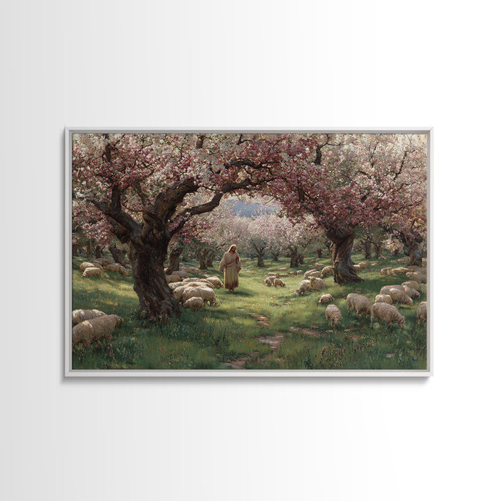 Shepherd’s Garden – Framed Canvas Print – Jesus Painting – Christian Wall Art – Christian Art Canvas – Pastoral Scenery – Christian Christm