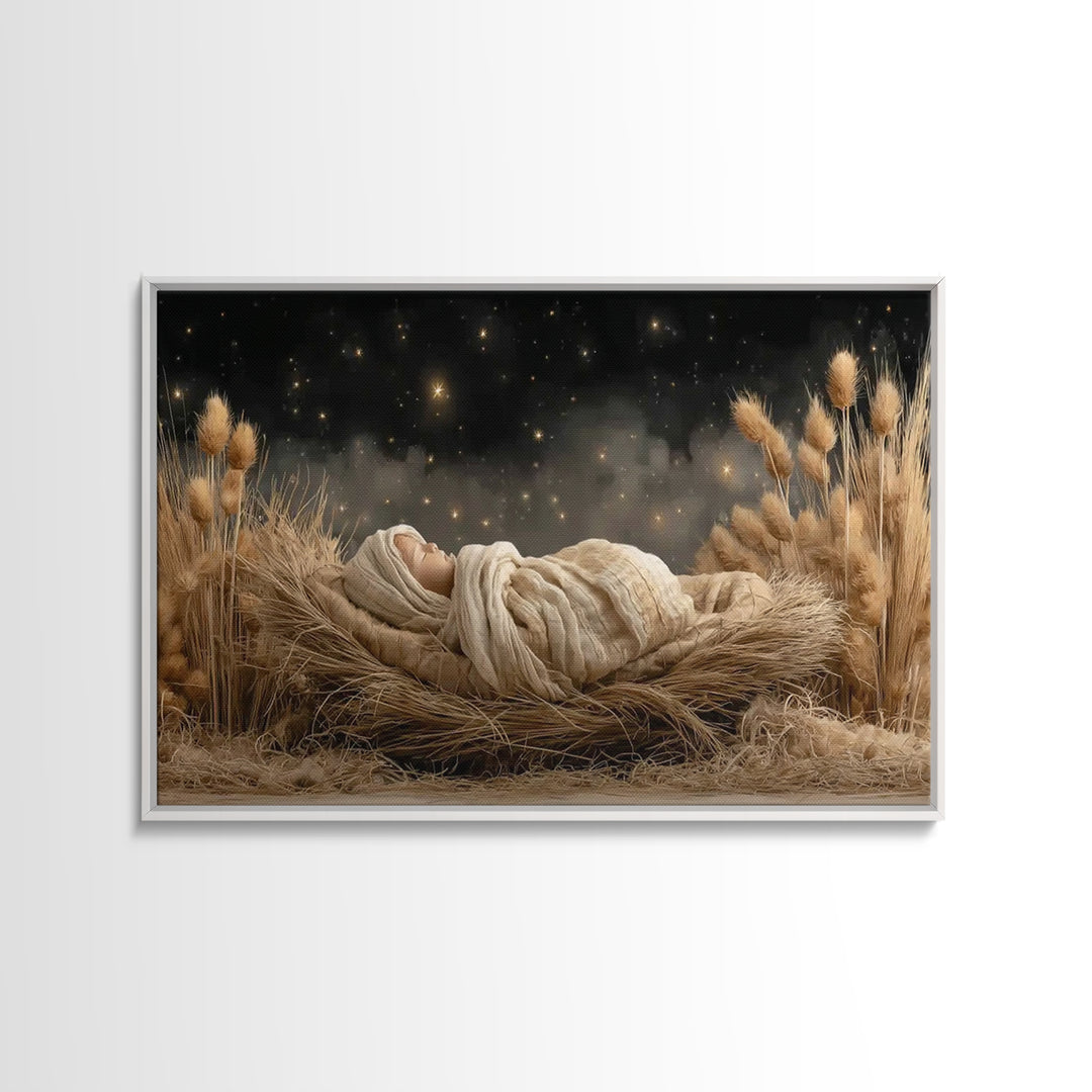 Humble Stable, Framed Canvas Print, Christian Wall Art, Christmas Art, Christian Art Canvas, Framed Christmas Art, Christian Christmas Deco