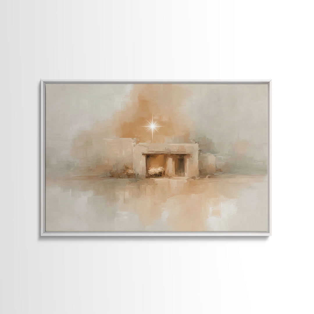 Golden Chapel Stillness – Framed Canvas Print – Christian Christmas Decor – Christmas Art Work – Christian Art Print – Christmas Wall Art