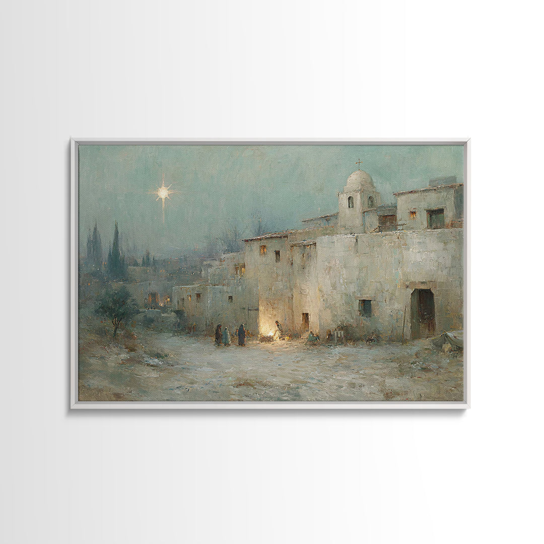 Frosted Chapel Glow | Framed Canvas Print | Christian Art Work | Christian Christmas Art | Christmas Canvas Wall Art | Christian Decoration