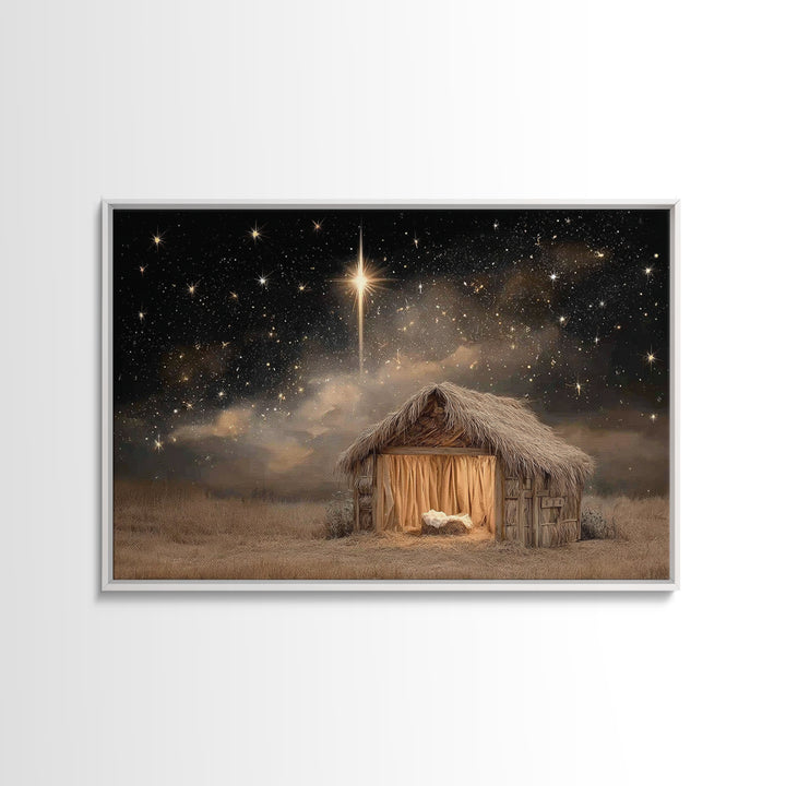 Mountain Chapel Night, Framed Canvas Print, Christian Art Canvas, Christian Wall Art, Christmas Art Framed, Modern Christian Art