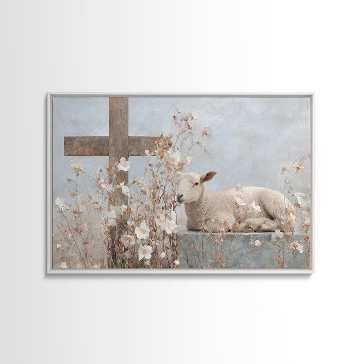 Graceful Blooming Lamb | Framed Canvas Print | Christian Art Canvas | Christian Wall Art | Christian Painting | Subtle Christian Art | Chri