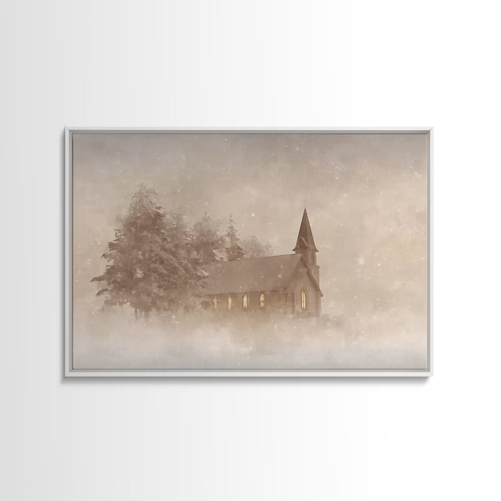 Misty Chapel Grace | Framed Canvas Print | Christian Wall Art | Christian Art Painting | Christmas Art Prints | Christian Decoration | Mode