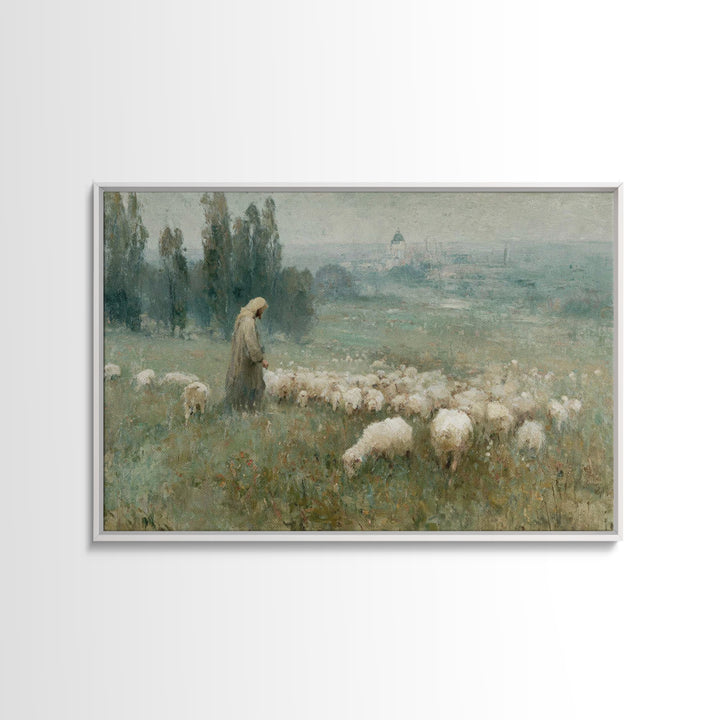 Shepherds Of Grace – Framed Canvas Print – Christian Wall Art – Jesus Painting – Christian Christmas Art – Pastoral Scenery – Christian Art