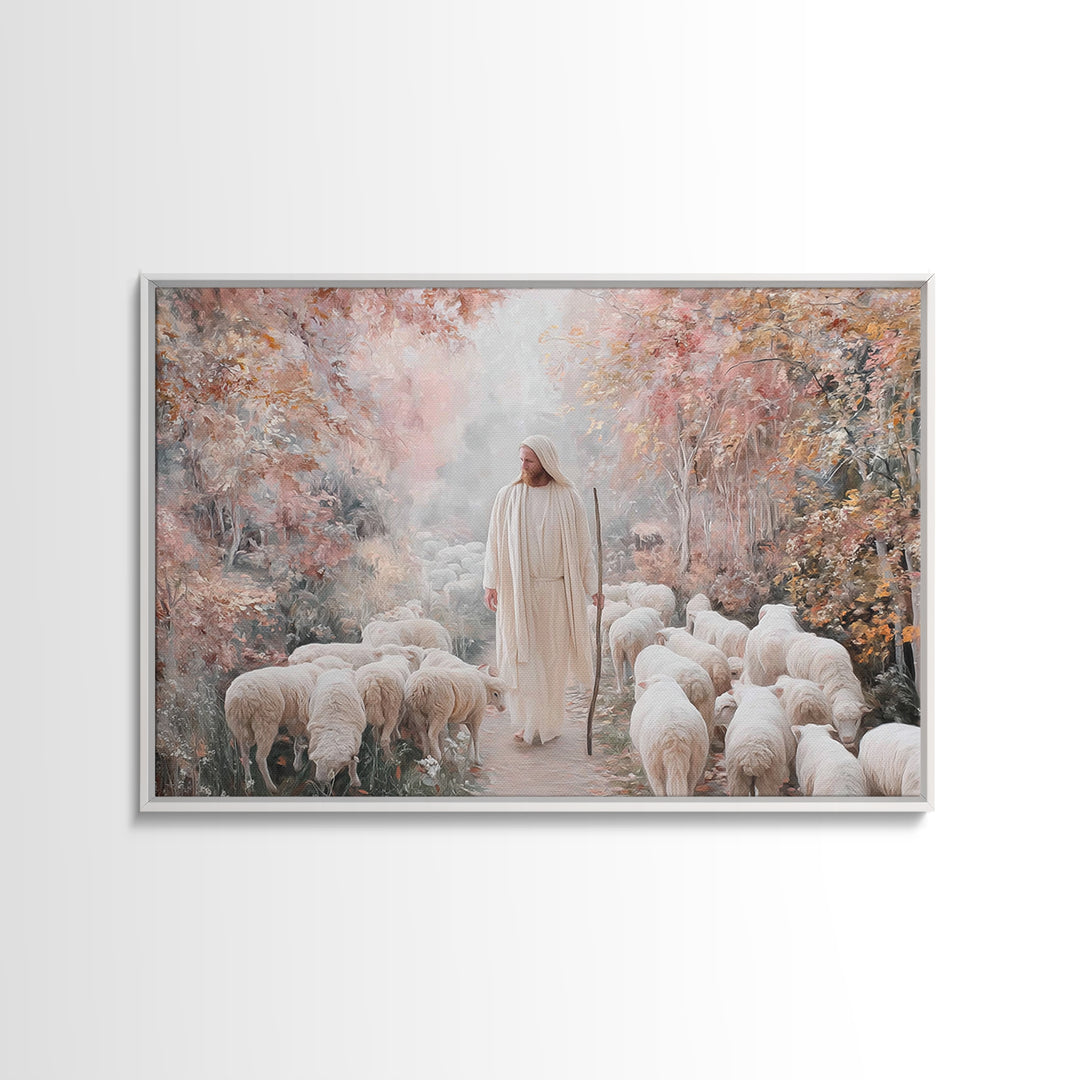 The Gentle Shepherd | Framed Canvas Print | Christian Art Canvas | Christmas Wall Art | Christian Gift Ideas | Jesus Painting | Vintage Chr