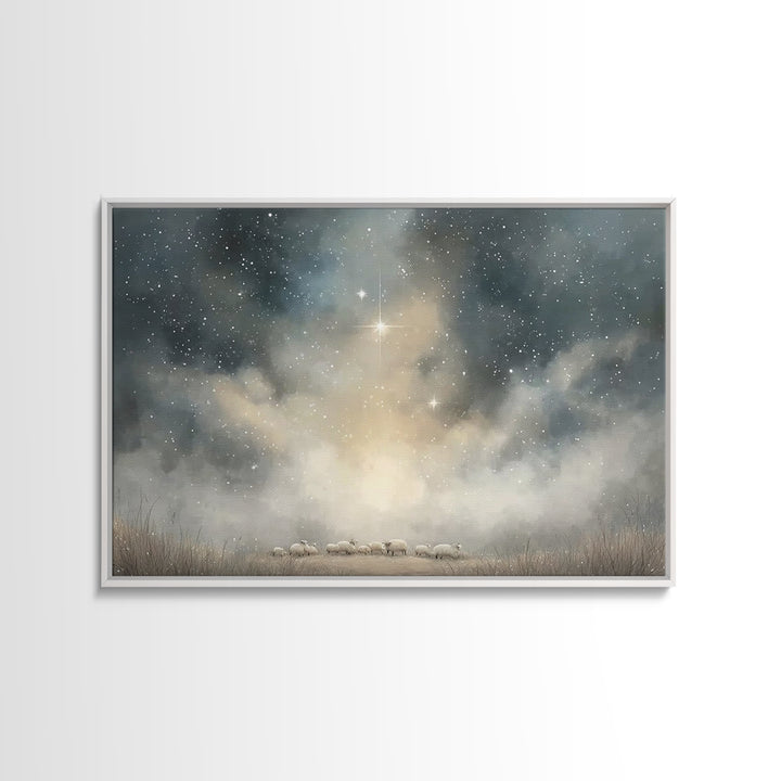 Starry Night Peace – Framed Canvas Print – Christmas Wall Art – Christian Christmas Art – Christian Art Canvas – Christian Decorations – Mo