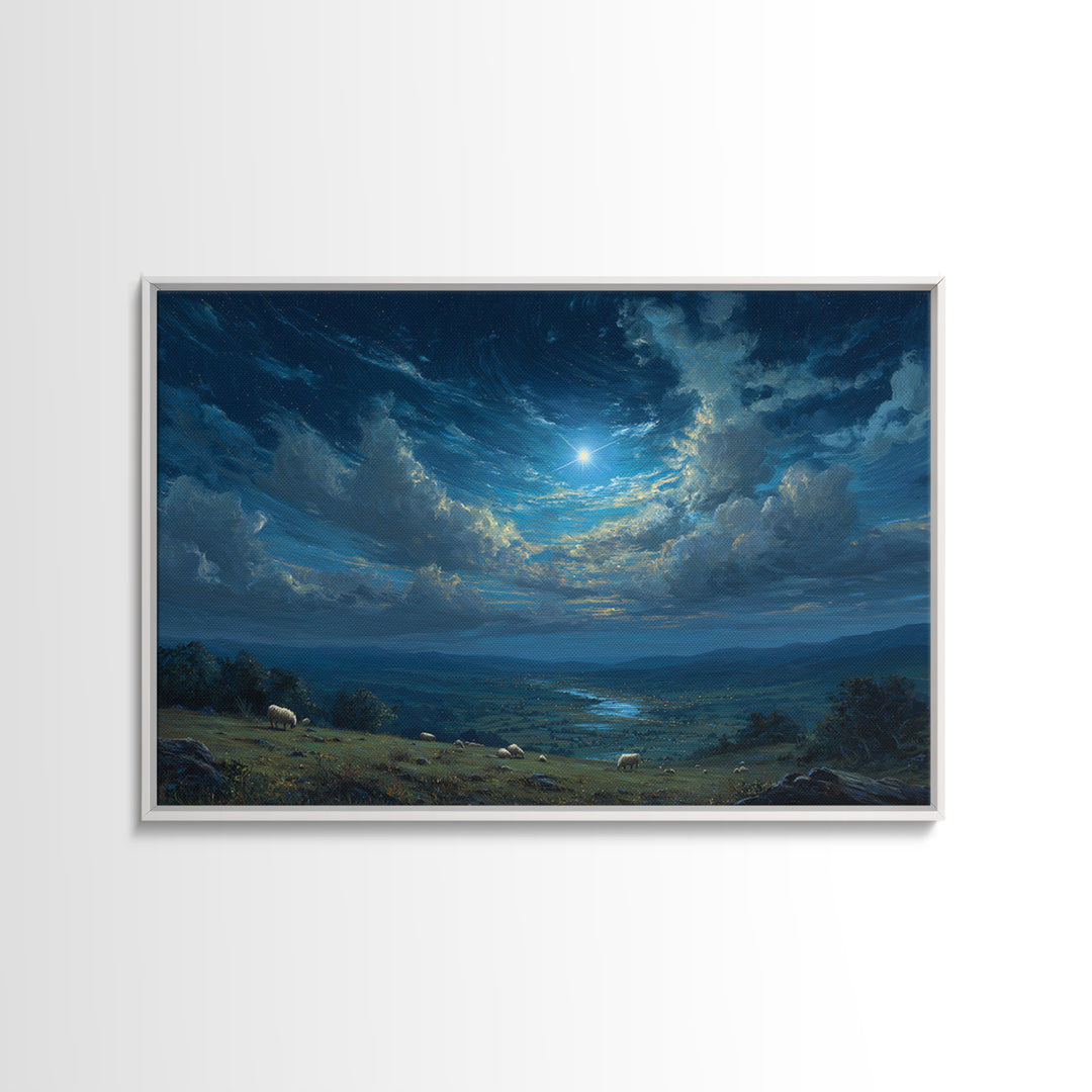Shepherds Under Heaven – Framed Canvas Print – Christian Art Canvas – Christmas Art Prints – Christian Wall Art – Christian Christmas Art –