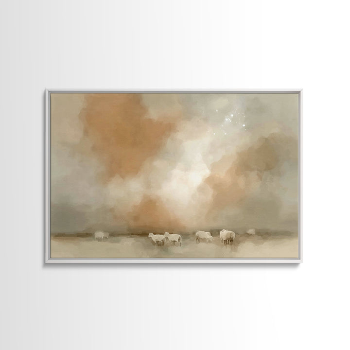 Shepherds In Stillness – Framed Canvas Print – Christian Art Canvas – Subtle Christian Art – Christmas Wall Art – Christian Christmas Art –