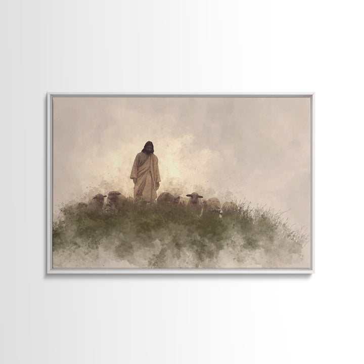 Watchful Shepherd Calm – Framed Canvas Print – Christian Wall Art – Jesus Painting – Christian Art Canvas – Subtle Christian Art – Christia