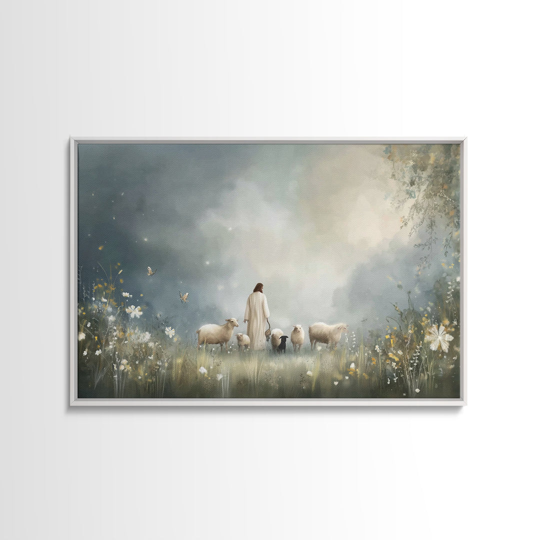 Garden Of The Shepherd, Framed Canvas Print, Christian Art Canvas, Jesus Painting, Christian Wall Art, Christian Art Prints, Christian Gift