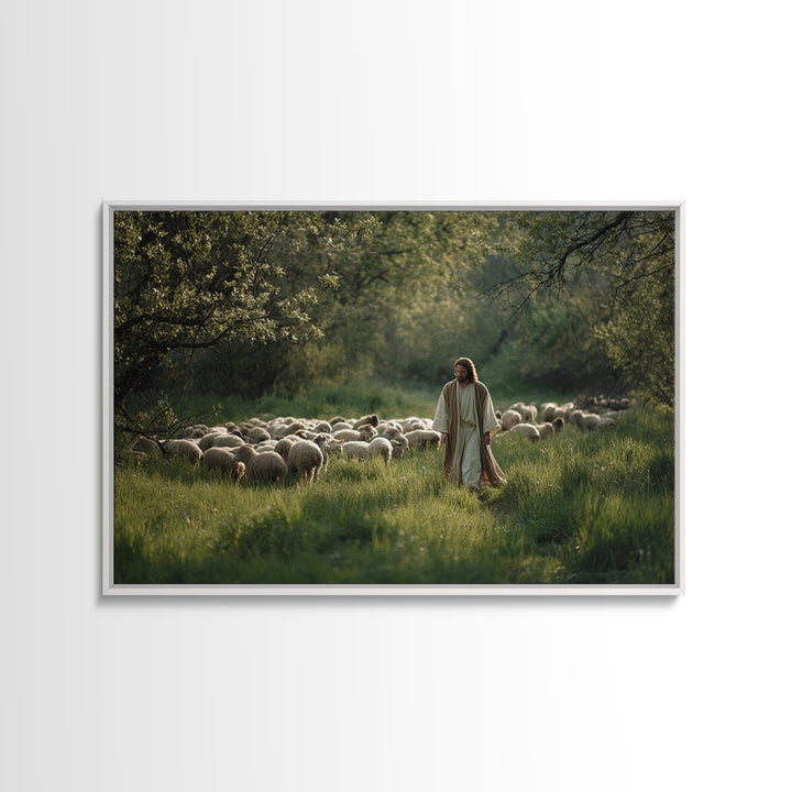 Pastoral Morning Peace – Framed Canvas Print – Christian Art Prints – Christian Wall Art – Jesus Painting – Christian Art Canvas – Subtle C