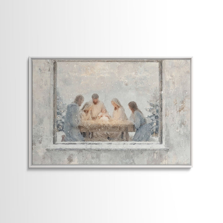 Holy Night Gathering Light – Framed Canvas Print – Christian Wall Art – Christian Art Canvas – Jesus Painting – Christian Christmas Art