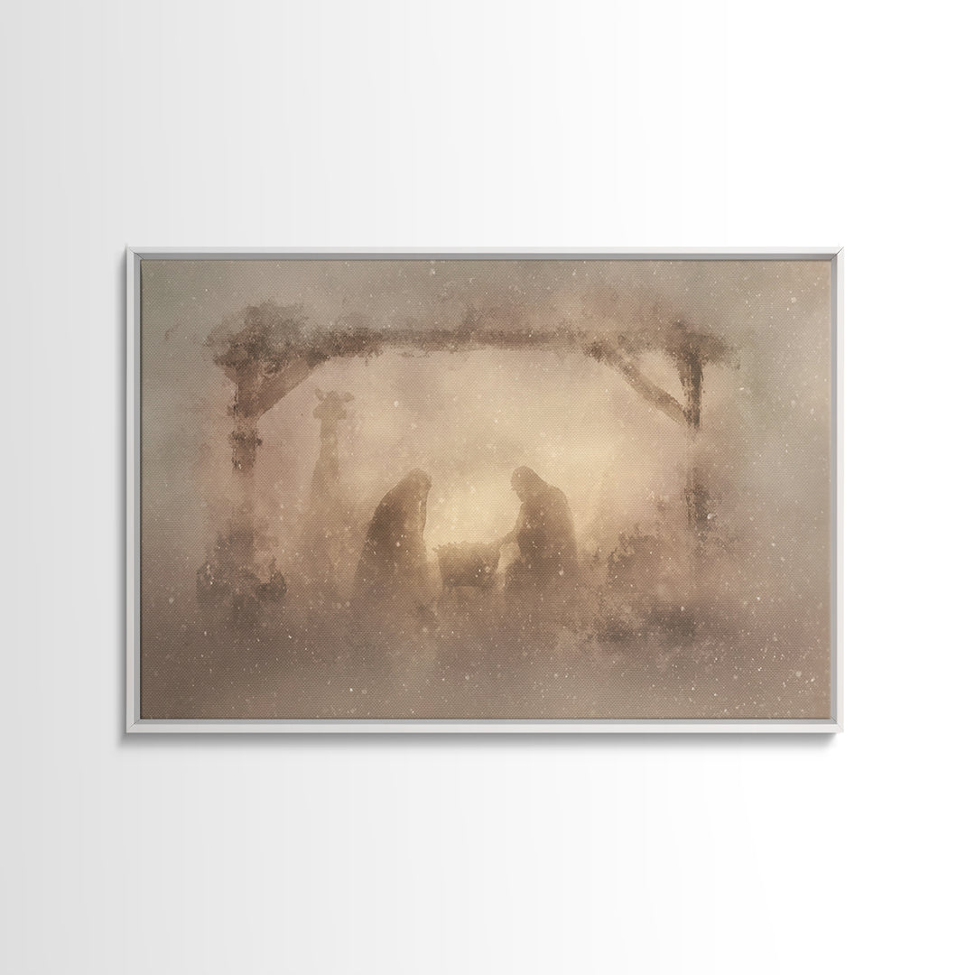 Silent Manger Wonder, Framed Canvas Print, Christian Art Canvas, Christian Christmas Art, Modern Christian Art, Jesus Painting, Christian W