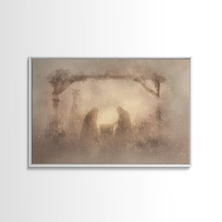 Silent Manger Wonder, Framed Canvas Print, Christian Art Canvas, Christian Christmas Art, Modern Christian Art, Jesus Painting, Christian W
