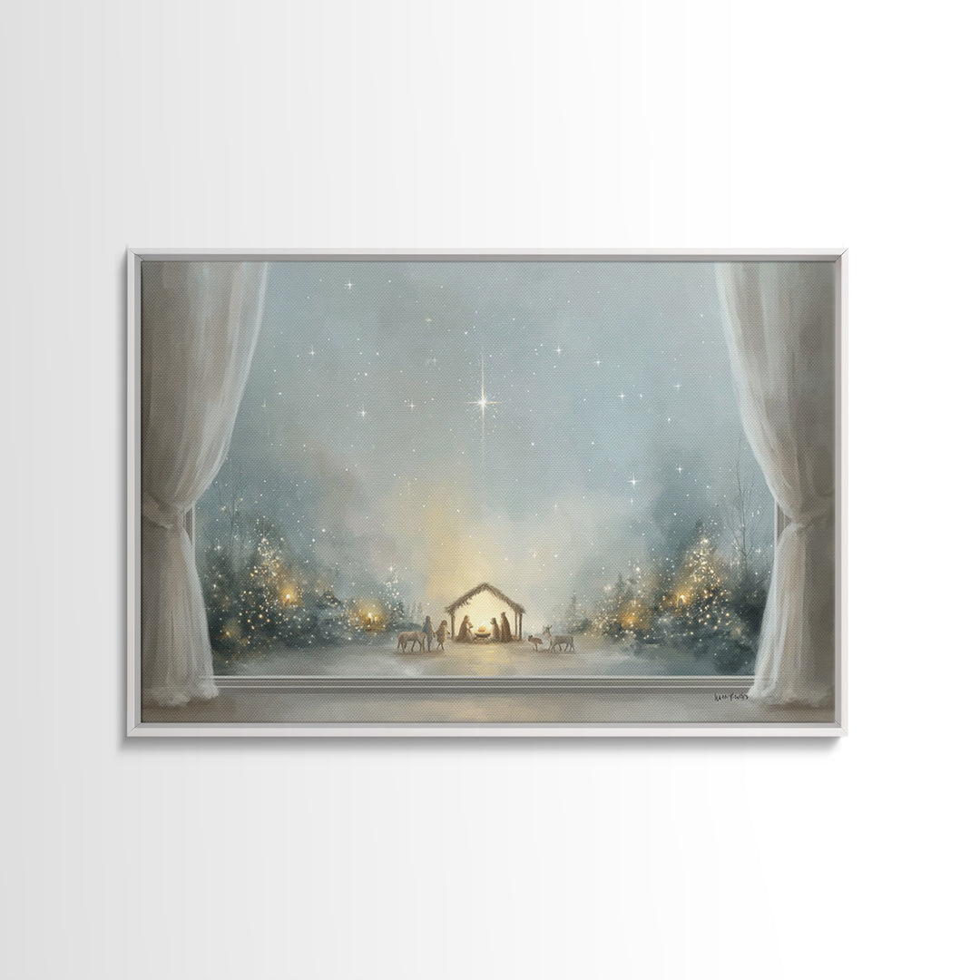 Blessed Nativity Glow – Framed Canvas Print – Christian Art Canvas – Christmas Art – Christian Wall Art – Jesus Painting – Christian Christ