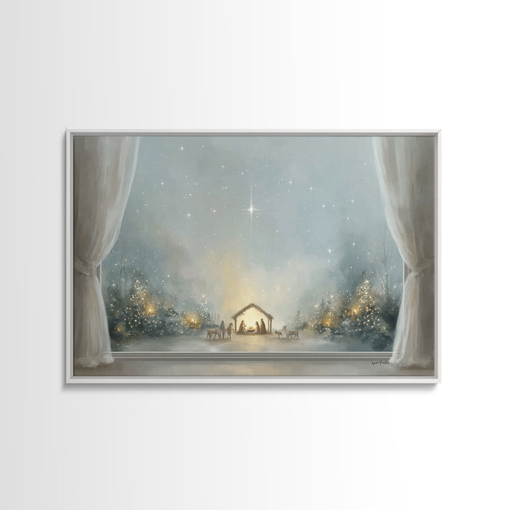 Blessed Nativity Glow – Framed Canvas Print – Christian Art Canvas – Christmas Art – Christian Wall Art – Jesus Painting – Christian Christ