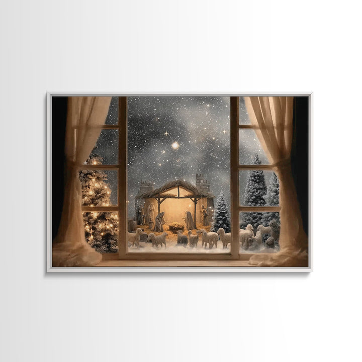 Holy Stable Serenity | Framed Canvas Print | Christian Christmas Art | Christian Art Canvas | Jesus Painting | Christmas Wall Art | Christi