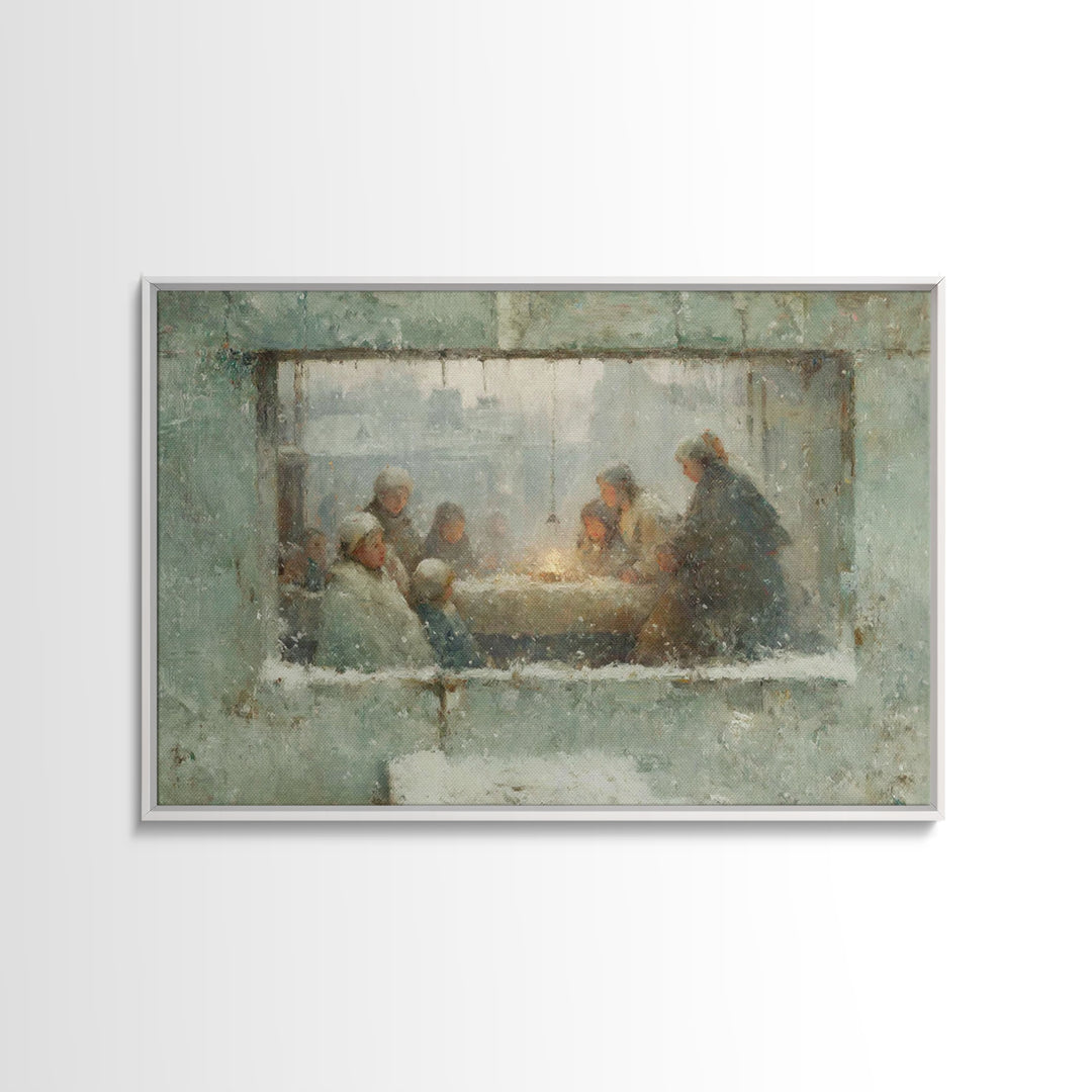 Sacred Night Window, Framed Canvas Print, Christian Art Canvas, Christian Christmas Art, Jesus Painting, Christmas Wall Art, Christian Art