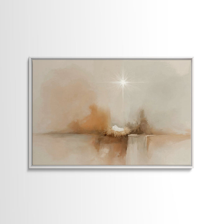 Heavenly Cradle Light – Framed Canvas Print – Christian Art Canvas – Jesus Painting – Christian Christmas Art – Christmas Wall Art – Christ
