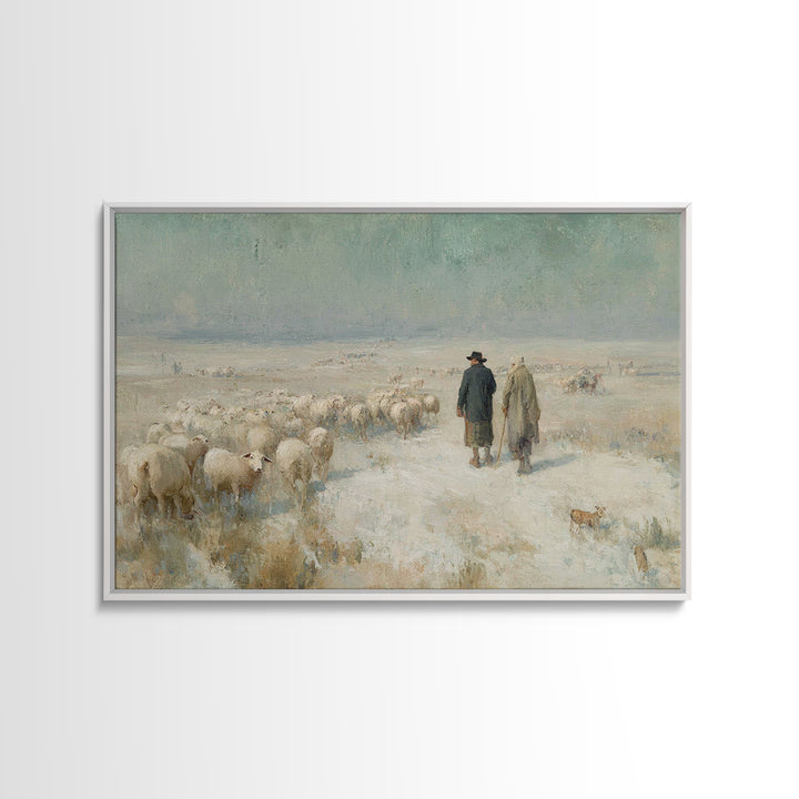 Shepherds At Dawn – Framed Canvas Print – Christian Wall Art – Christian Art Canvas – Christian Christmas Art – Pastoral Scenery