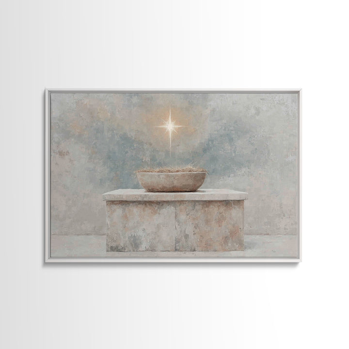 Pure Manger Stillness, Framed Canvas Print, Christian Art Canvas, Christian Wall Art, Minimalist Christian Art, Christian Christmas Art, Je