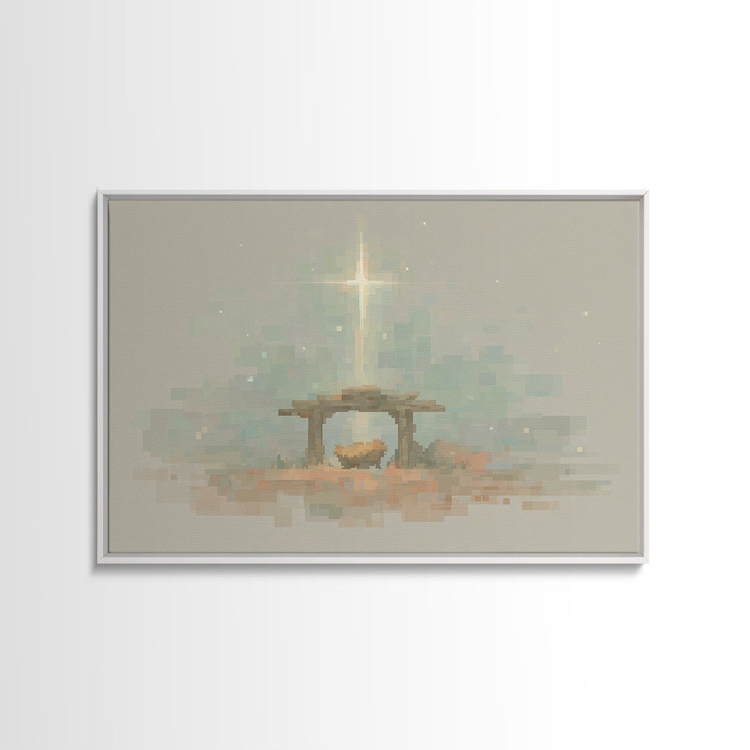 Starry Stable Hope – Framed Canvas Print – Christmas Canvas Wall Art – Christian Decorations – Christian Art Work – Christian Christmas Dec