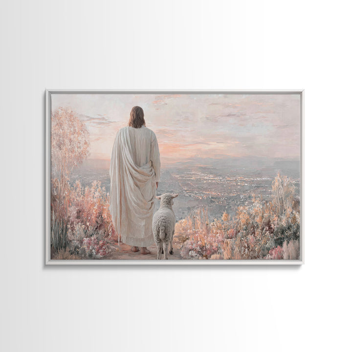 Shepherd Of Dawn – Framed Canvas Print – Large Jesus Painting – Christian Wall Art – Christian Art Gift – Modern Christian Painting