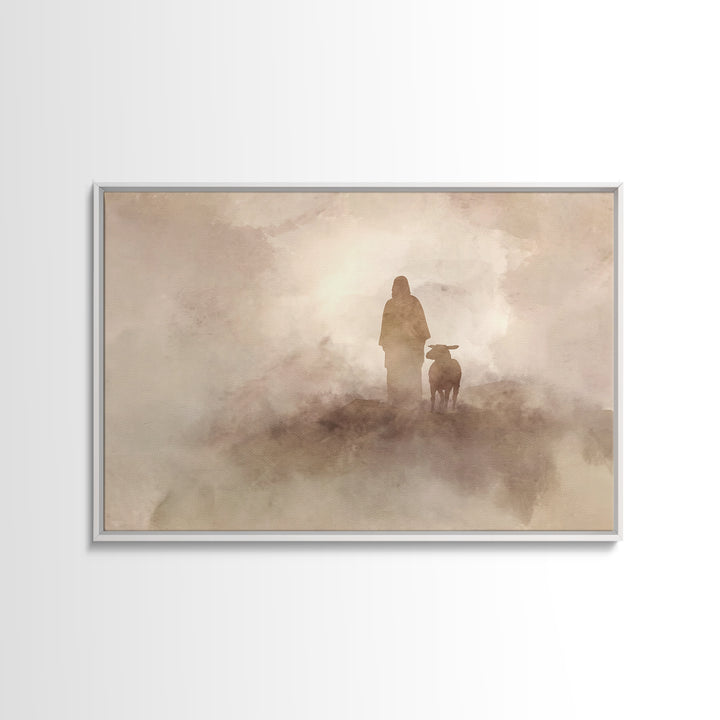 Desert Shepherd Calm – Framed Canvas Print – Jesus Painting – Subtle Christian Art – Christian Decor For Home – Christian Art Prints