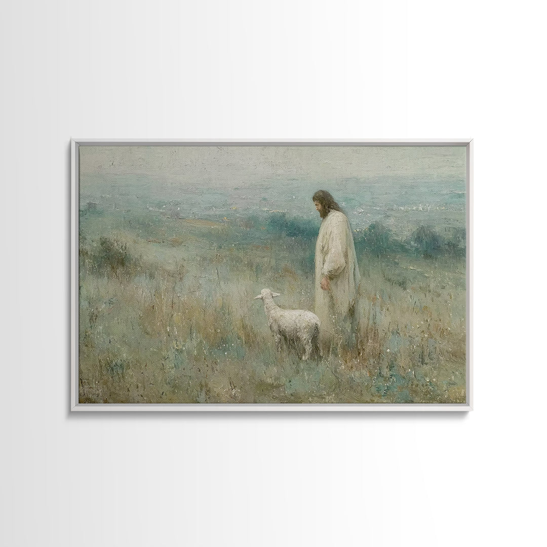 Twilight Shepherd Peace – Framed Canvas Print – Christian Decorations – Large Christian Painting – Subtle Christian Paintings – Christian A