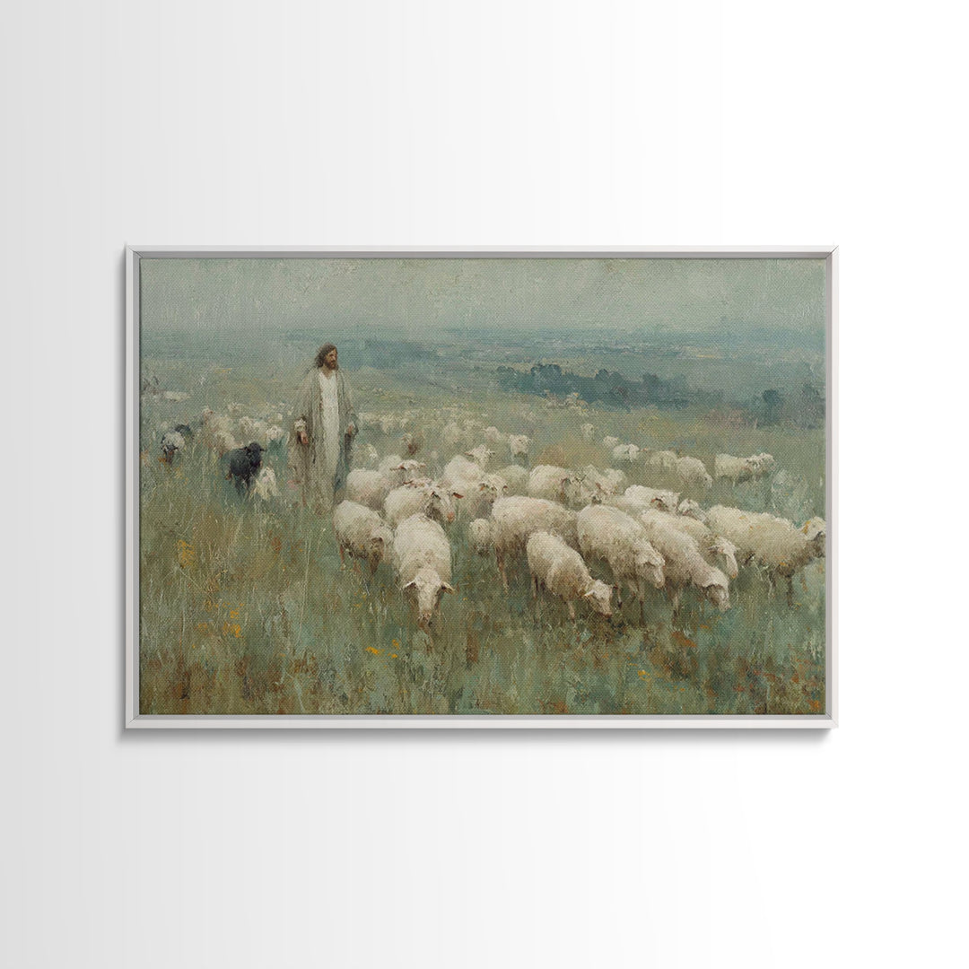 Pasture Of Mercy – Framed Canvas Print – Jesus Painting – Christian Wall Art – Christian Art Canvas – Vintage Christian Art – Christian Gif