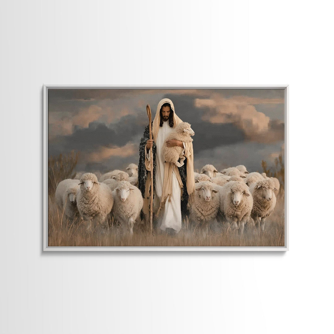 Gentle Shepherd Grace – Framed Canvas Print – Jesus Painting Canvas – Christian Art Canvas – Christian Wall Art – Modern Christian Art – Ch