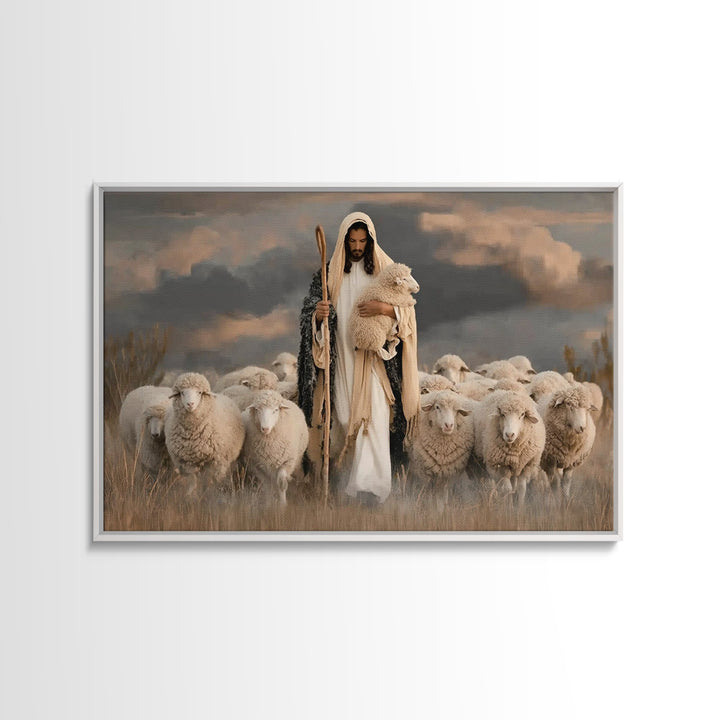 Gentle Shepherd Grace – Framed Canvas Print – Jesus Painting Canvas – Christian Art Canvas – Christian Wall Art – Modern Christian Art – Ch