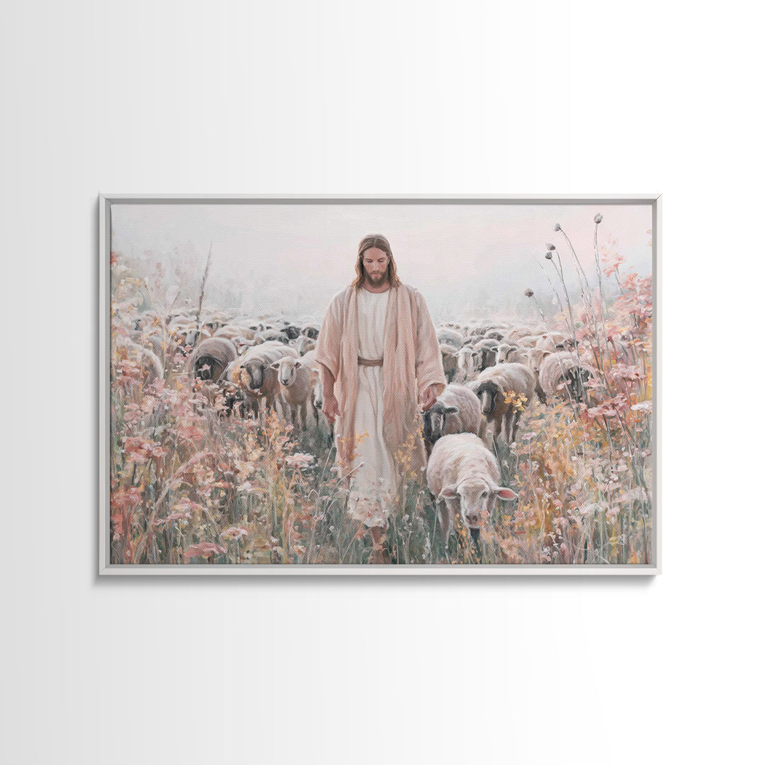 Blossoms Of The Shepherd | Framed Canvas Print | Christian Art Canvas | Jesus Painting | Christian Wall Art | Unique Christian Art | Christ