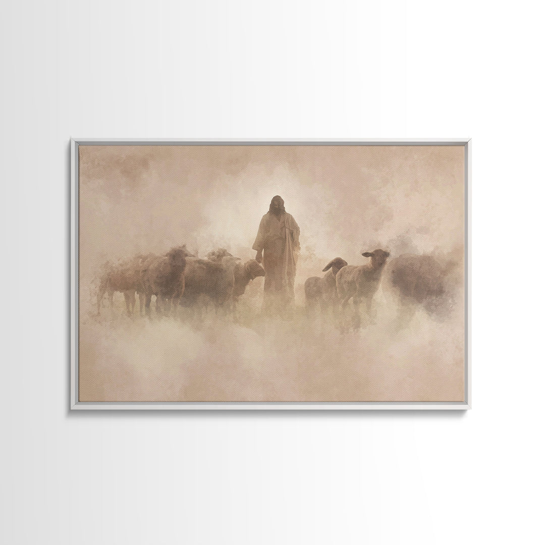 Shepherd In The Haze – Framed Canvas Print – Christian Paintings – Jesus Wall Art – Christian Art Canvas – Christian Decoration – Subtle Ch