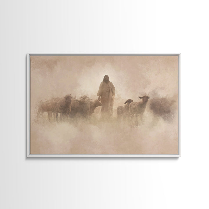 Shepherd In The Haze – Framed Canvas Print – Christian Paintings – Jesus Wall Art – Christian Art Canvas – Christian Decoration – Subtle Ch