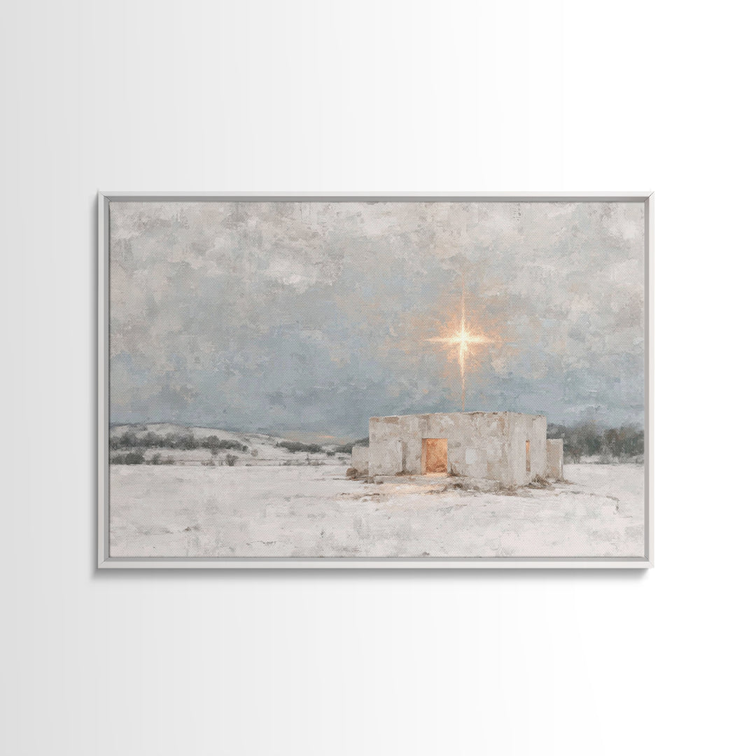 Holy Winter Light | Framed Canvas Print | Christian Christmas Art | Christian Wall Art | Jesus Painting | Christmas Canvas Wall Art | Chris