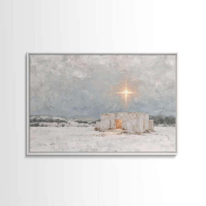 Holy Winter Light | Framed Canvas Print | Christian Christmas Art | Christian Wall Art | Jesus Painting | Christmas Canvas Wall Art | Chris