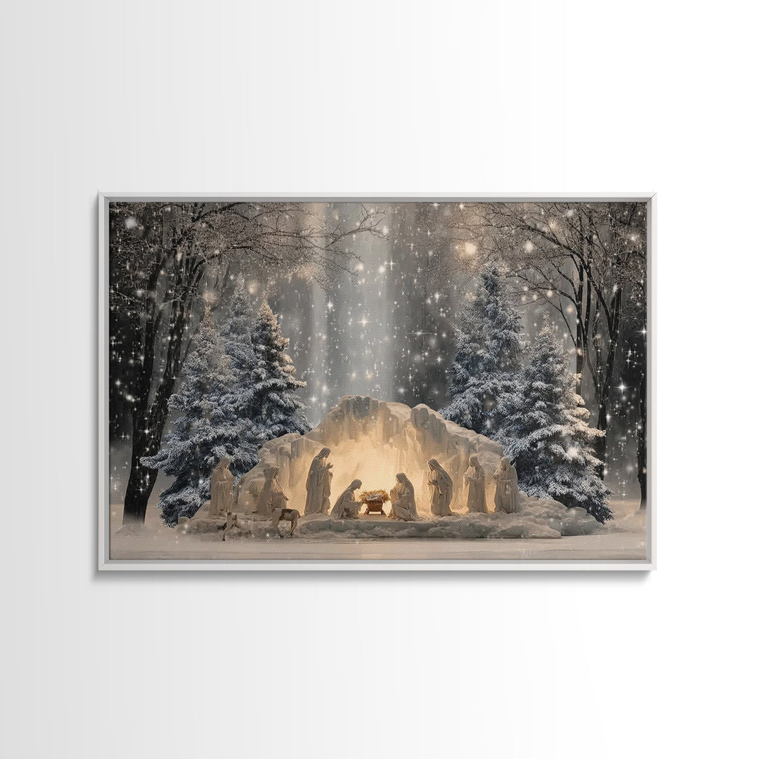 Heaven’s Glow, Framed Canvas Print, Christmas Wall Art, Christian Art Canvas, Christian Christmas Art, Jesus Painting, Christian Gift