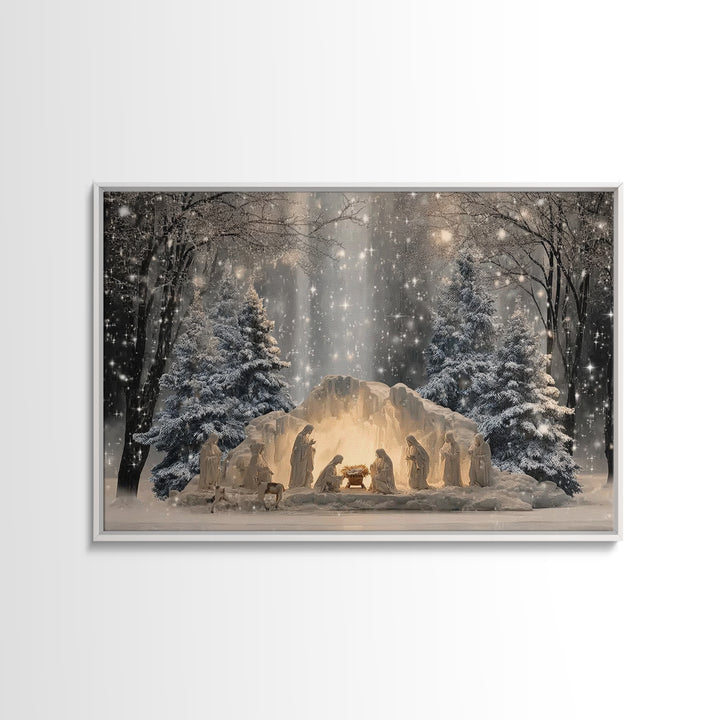 Heaven’s Glow, Framed Canvas Print, Christmas Wall Art, Christian Art Canvas, Christian Christmas Art, Jesus Painting, Christian Gift