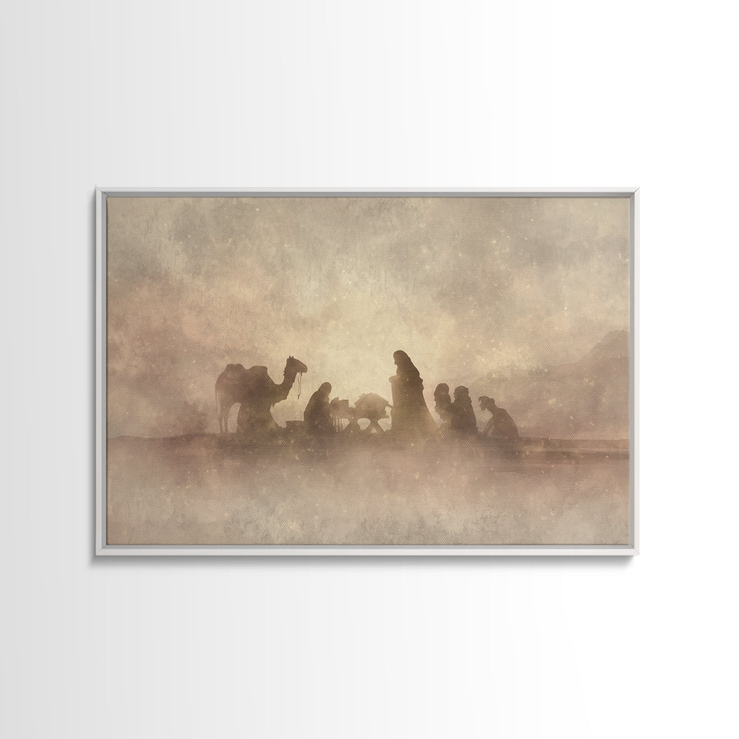 Desert Nativity – Framed Canvas Print – Christian Art Canvas – Christian Christmas Art – Christmas Wall Art – Jesus Painting – Christian De