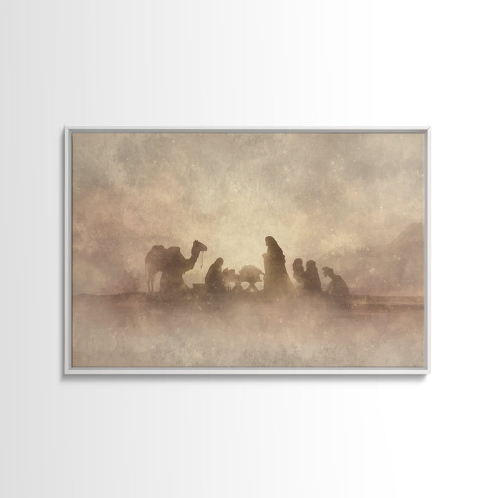 Desert Nativity – Framed Canvas Print – Christian Art Canvas – Christian Christmas Art – Christmas Wall Art – Jesus Painting – Christian De