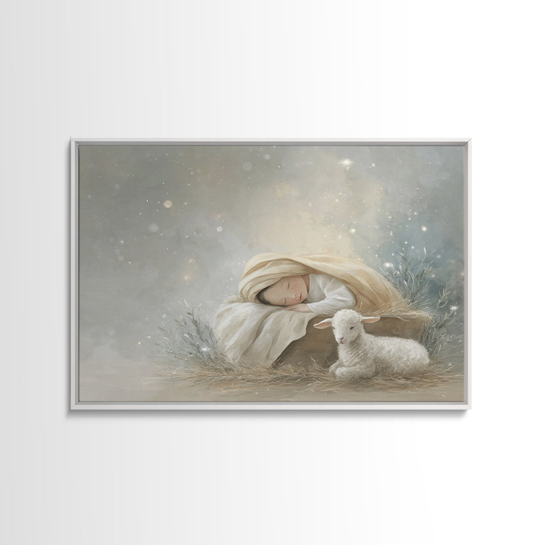 Heavenly Manger – Framed Canvas Print – Christian Wall Art – Christian Art Canvas – Jesus Painting – Christmas Wall Art – Christian Art