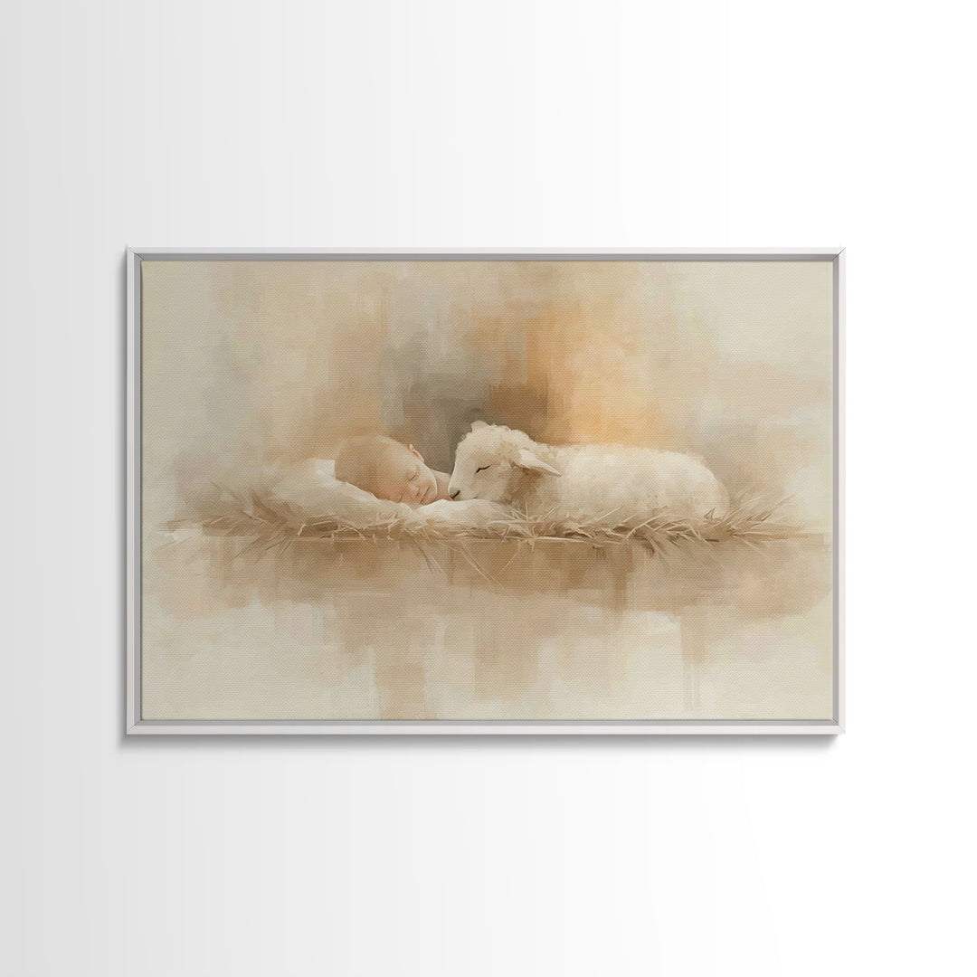 Manger Serenity – Framed Canvas Print – Christian Wall Art – Christian Art – Jesus Painting – Christian Art Canvas – Christmas Wall Art