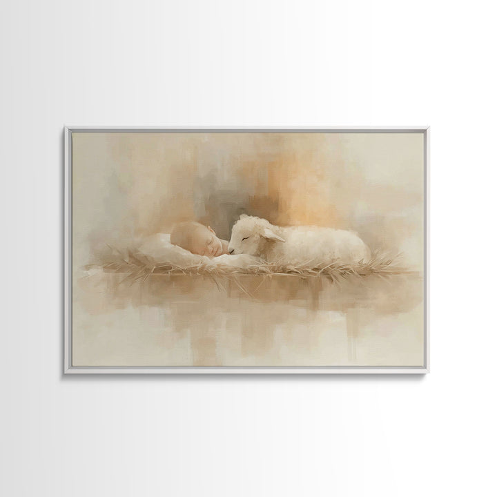 Manger Serenity – Framed Canvas Print – Christian Wall Art – Christian Art – Jesus Painting – Christian Art Canvas – Christmas Wall Art