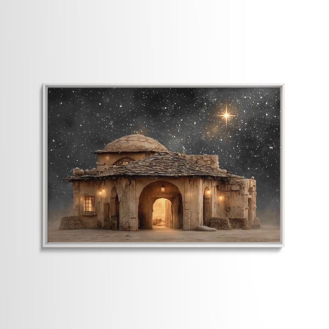 Bethlehem Night – Framed Canvas Print – Christian Art Canvas – Christmas Wall Art – Christian Christmas Art – Modern Christian Art