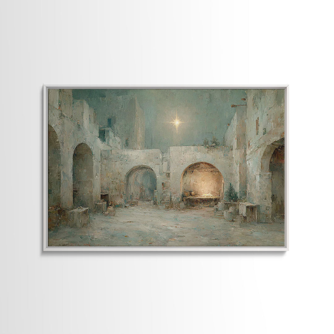 Holy Manger Light – Framed Canvas Print – Christian Art Canvas – Christian Wall Art – Christmas Art – Christian Christmas Art
